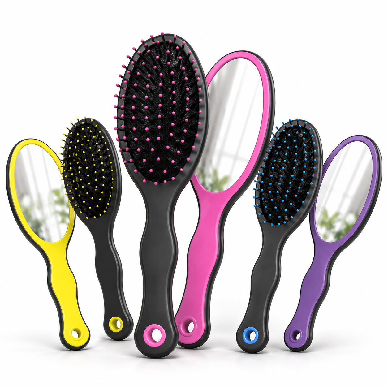 Perie de Păr 20cm din Plastic 12/set cu Oglindă, Diferite Culori Engros