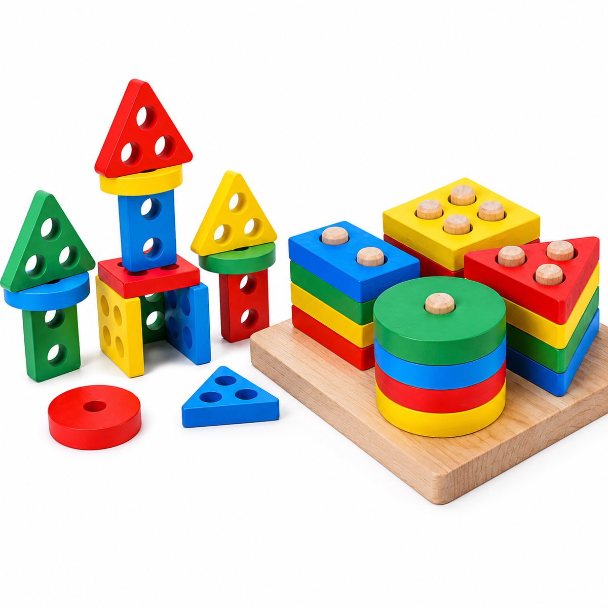 Jucarie Educativa din Lemn 12x12cm, Sortator Forme si Culori, Tip Montessori Engros