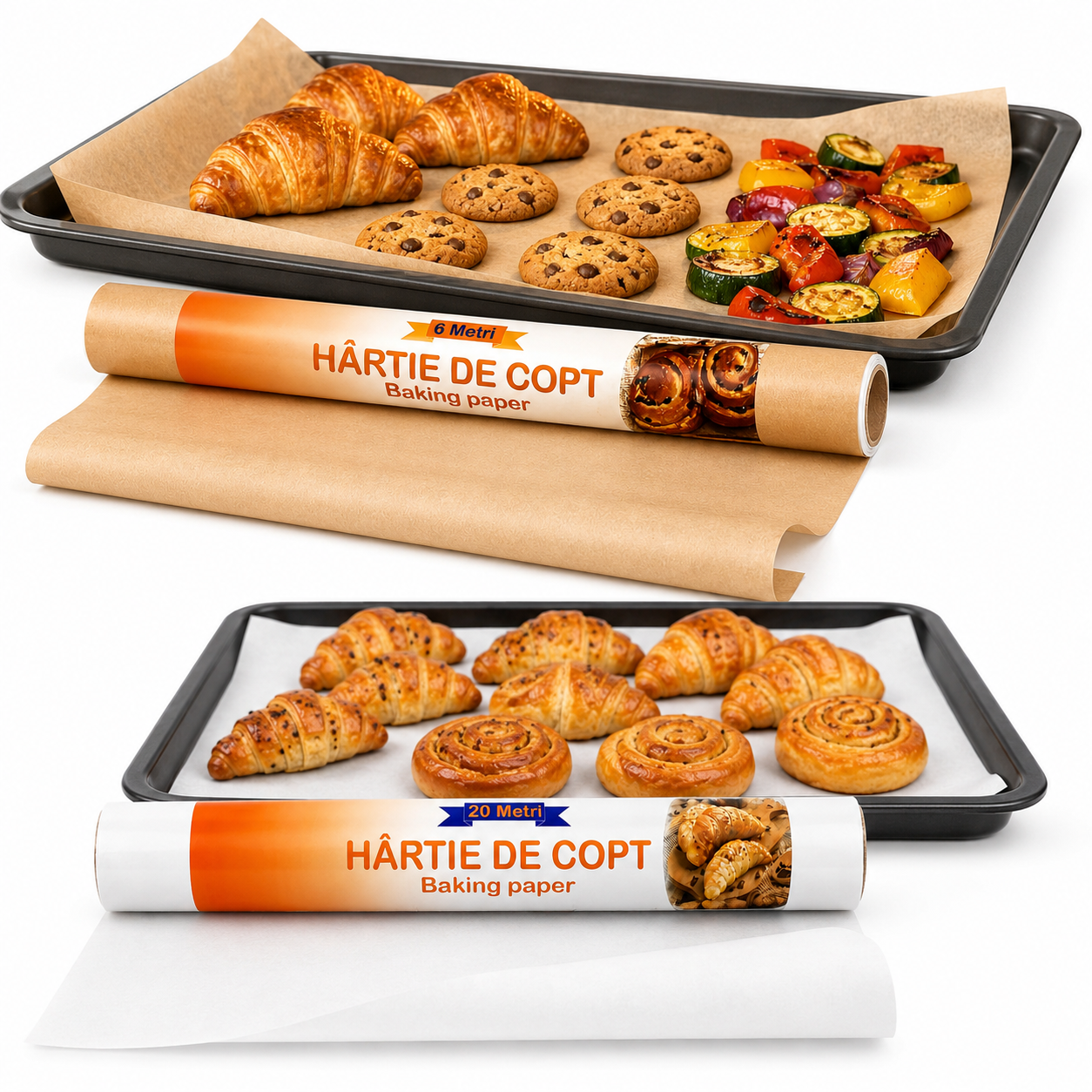 Hârtie de Copt Alba/Maro 6m, Rola Antiaderentă pentru Cuptor Engros