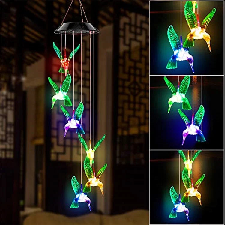 Lampa Solara LED 63cm cu Clopotel de Vant, Model cu 6 Libelule Multicolore din Sticla Engros