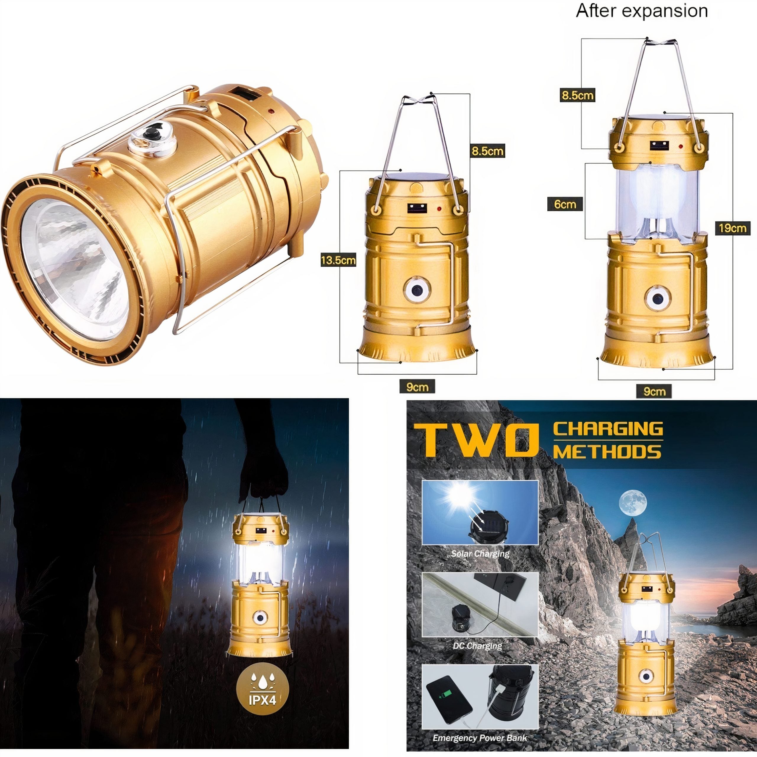 Lampa Solara LED 19x9cm Pliabila, Impermeabila USB Model Felinar sau Lanterna Engros