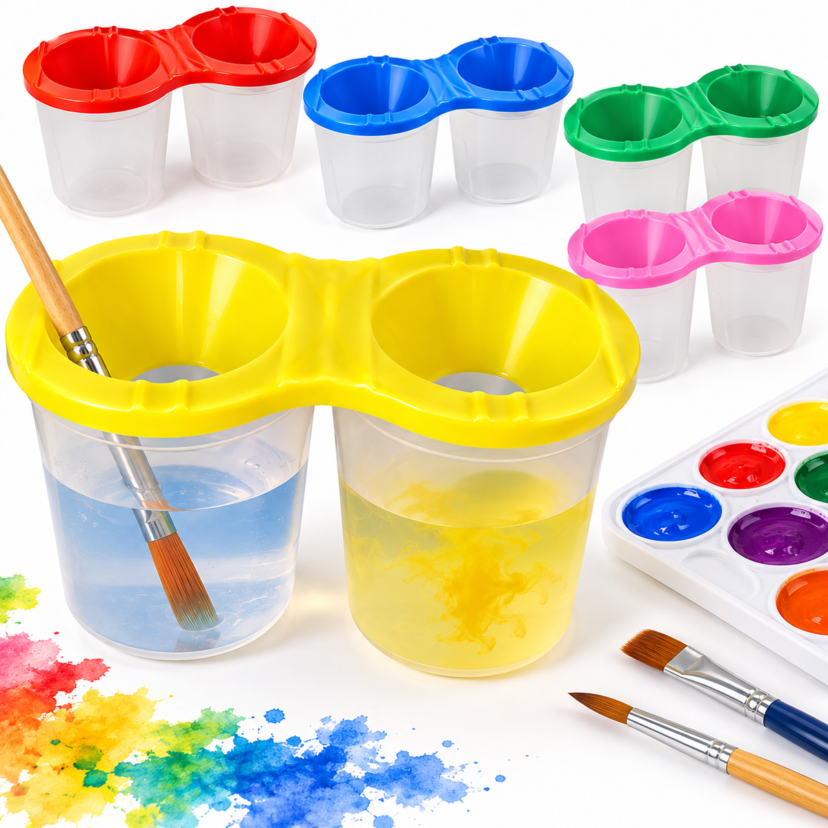 Recipient Plastic 25/set cu Capac, 7x10cm, 2 Compartimente pentru Pictură, Diferite Culori Engros