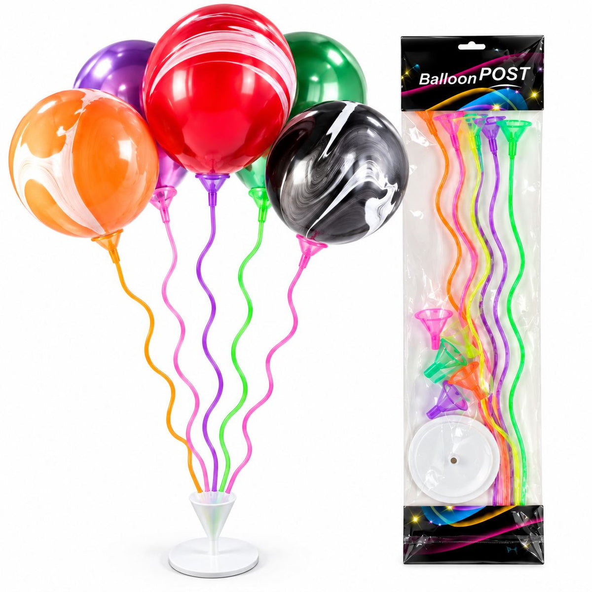 Suport pentru Baloane 58cm, din Plastic, cu 5 Brate Spiralate, Baza Stabila, Multicolor Engros