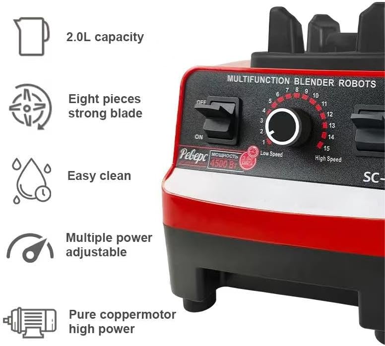 Blender Profesional 2 în 1, 2.5L, 5500W, 15 Viteze, cu 2 Recipiente, Zdrobire Gheață și Autocurățare Engros