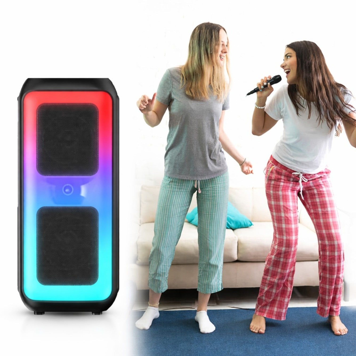 Boxă Bluetooth Portabilă 39x17cm, 20W cu Microfon Inclus, LED Multicolor RGB, Karaoke Engros