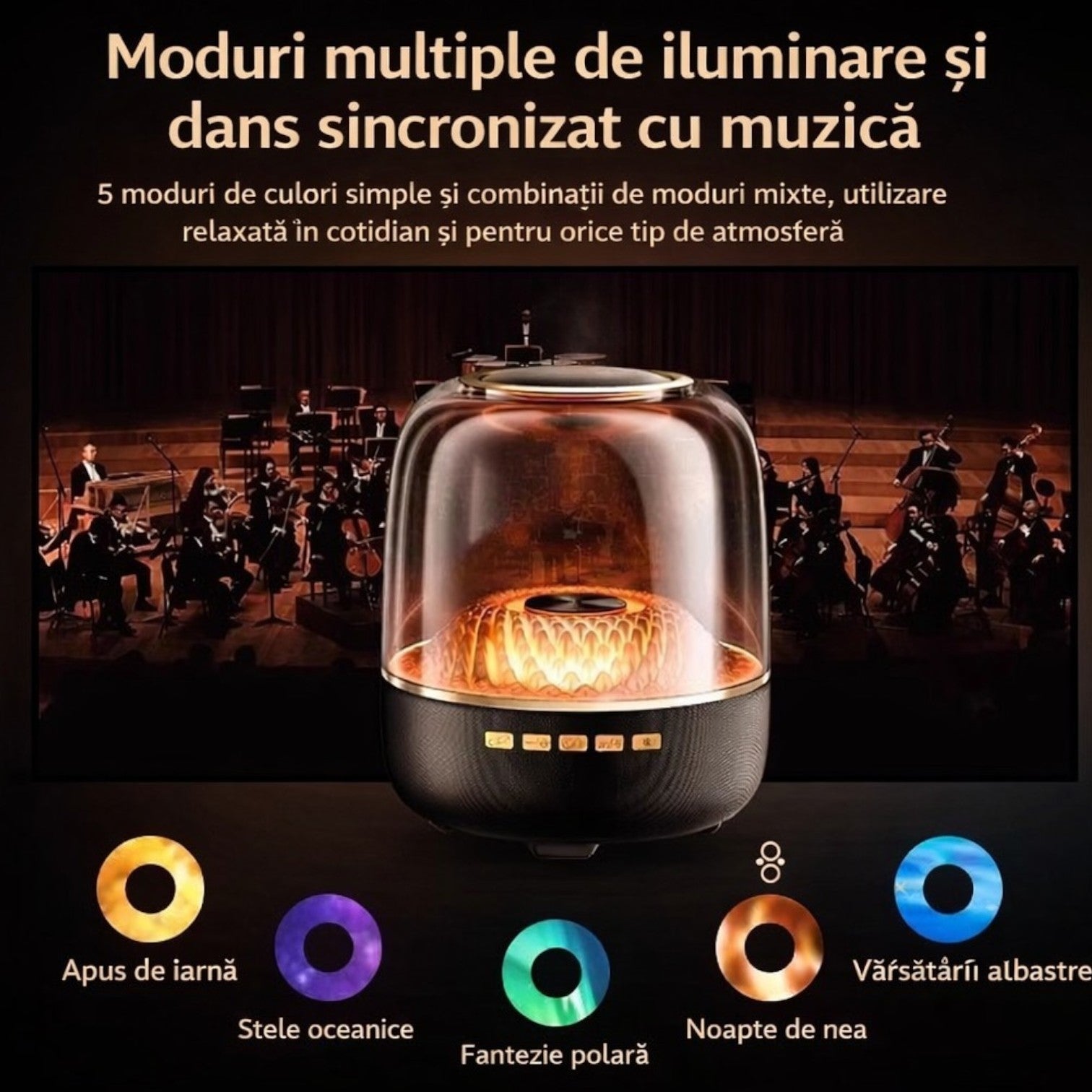 Boxă Audio Bluetooth Portabilă 13x11cm Model Cristal Acustic Mini, luminare LED Multicoloră USB Engros