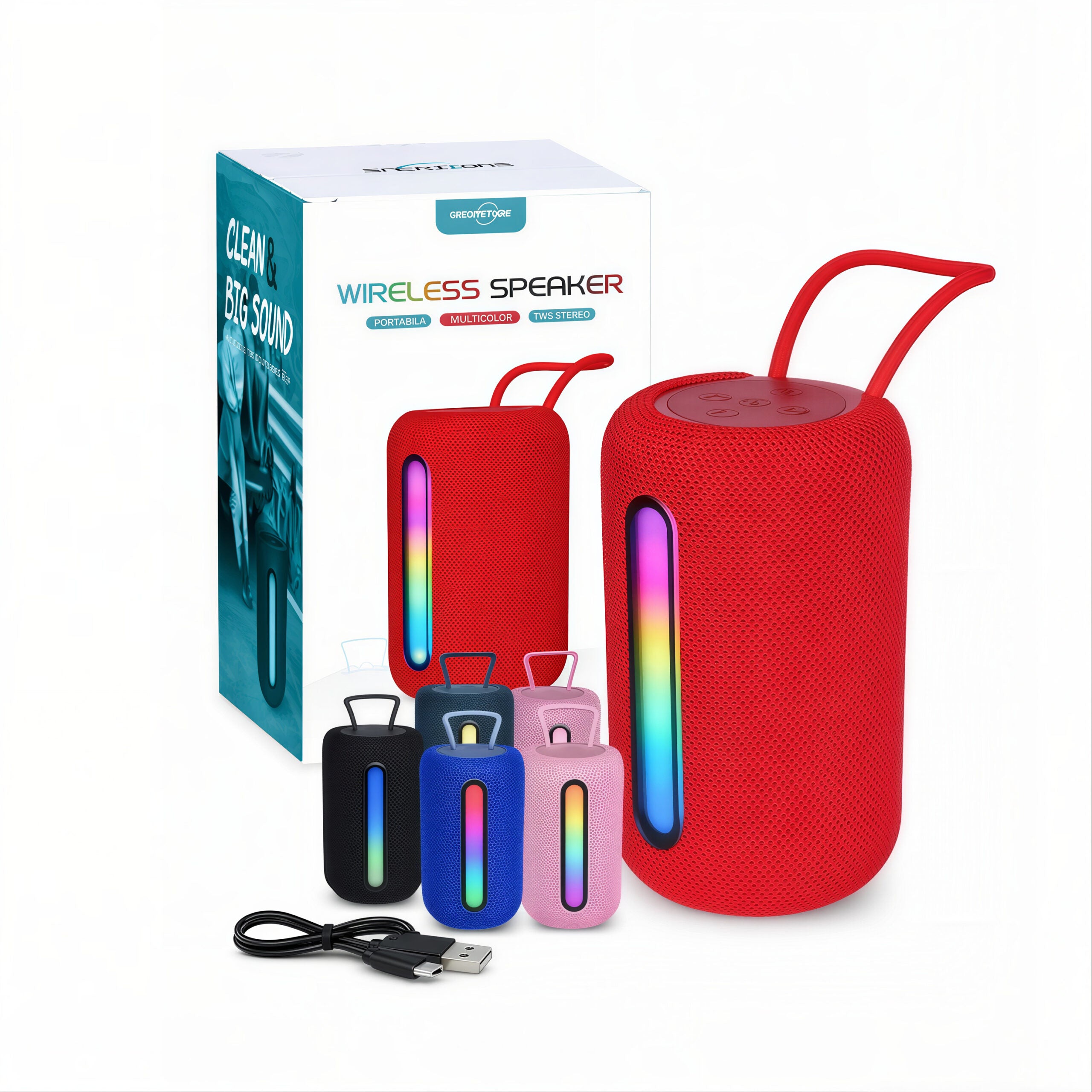 Boxă Bluetooth Portabilă 13cm LED Multicolor RGB, cu Agățătoare, Alimentare USB Diferite Culori Engros