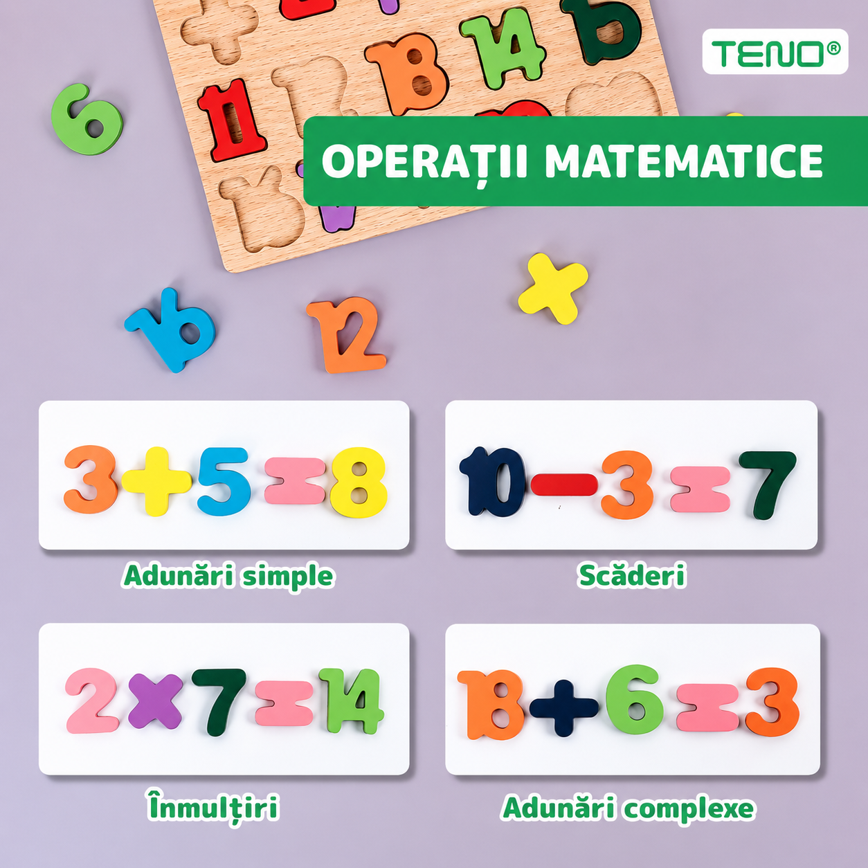 Puzzle Educativ din Lemn 20x20cm, Alfabet, Cifre, Operatii Matematice si Forme Geometrice, Diferite Modele Engros