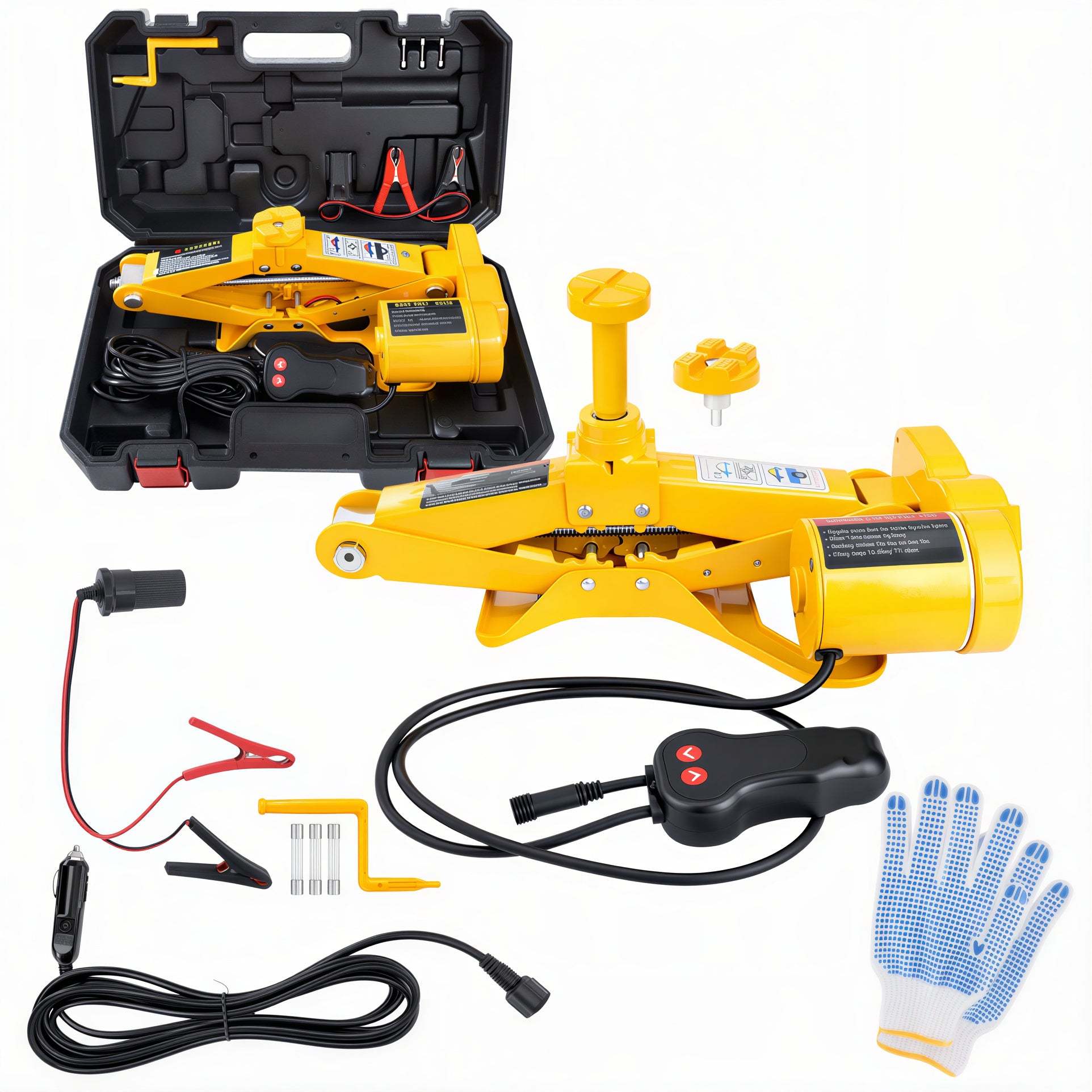 Cric Electric Auto 3T, 40x15.5cm Ridicare 12-42cm, Elevator tip Foarfecă pentru Schimbarea Anvelopelor cu Telecomandă, Set Complet cu Accesorii, Portabil în Cutie Engros