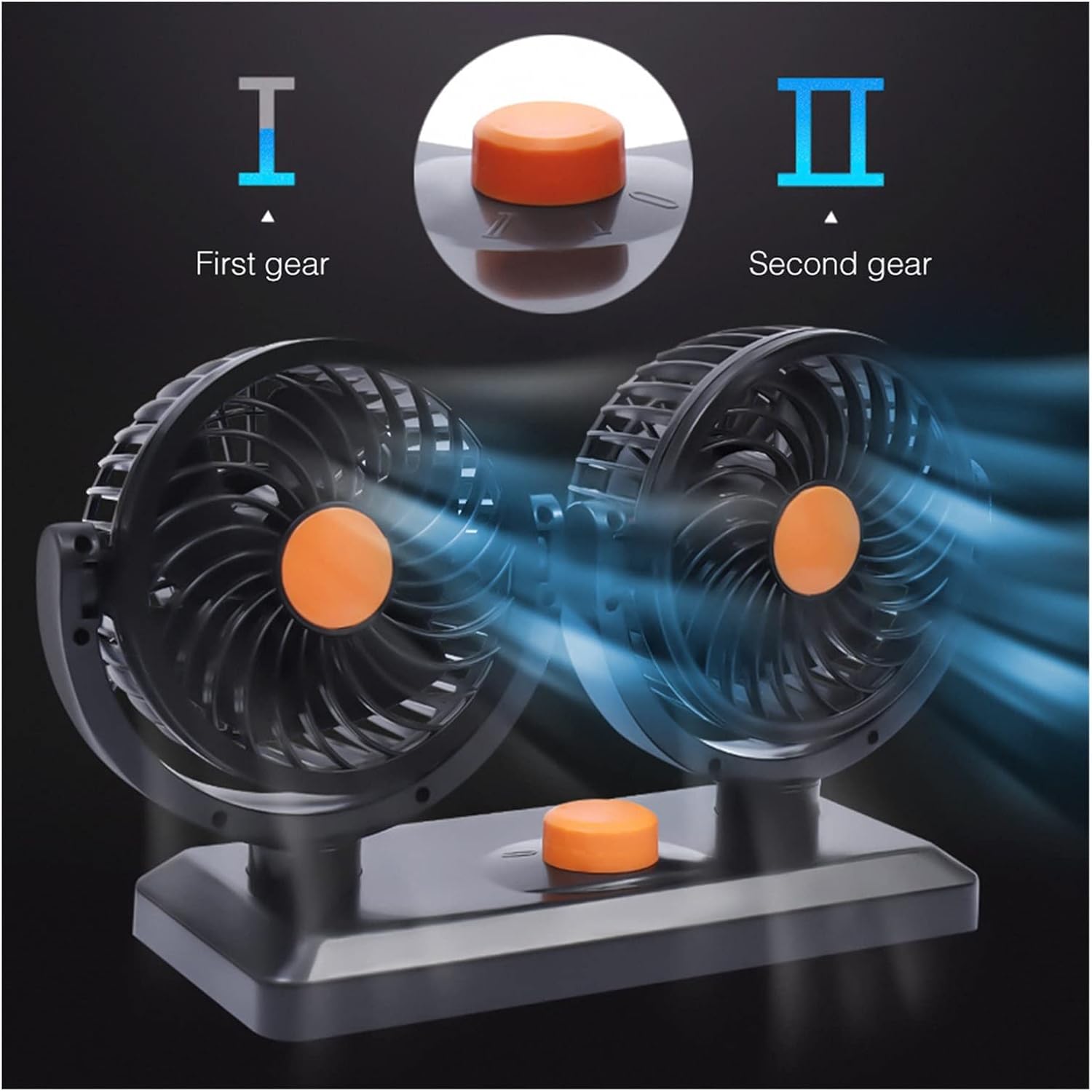 Ventilator Auto Dublu 14x20cm, Reglabil 360°, Alimentare la Priza Auto 12V, 2 Trepte de Viteză Engros