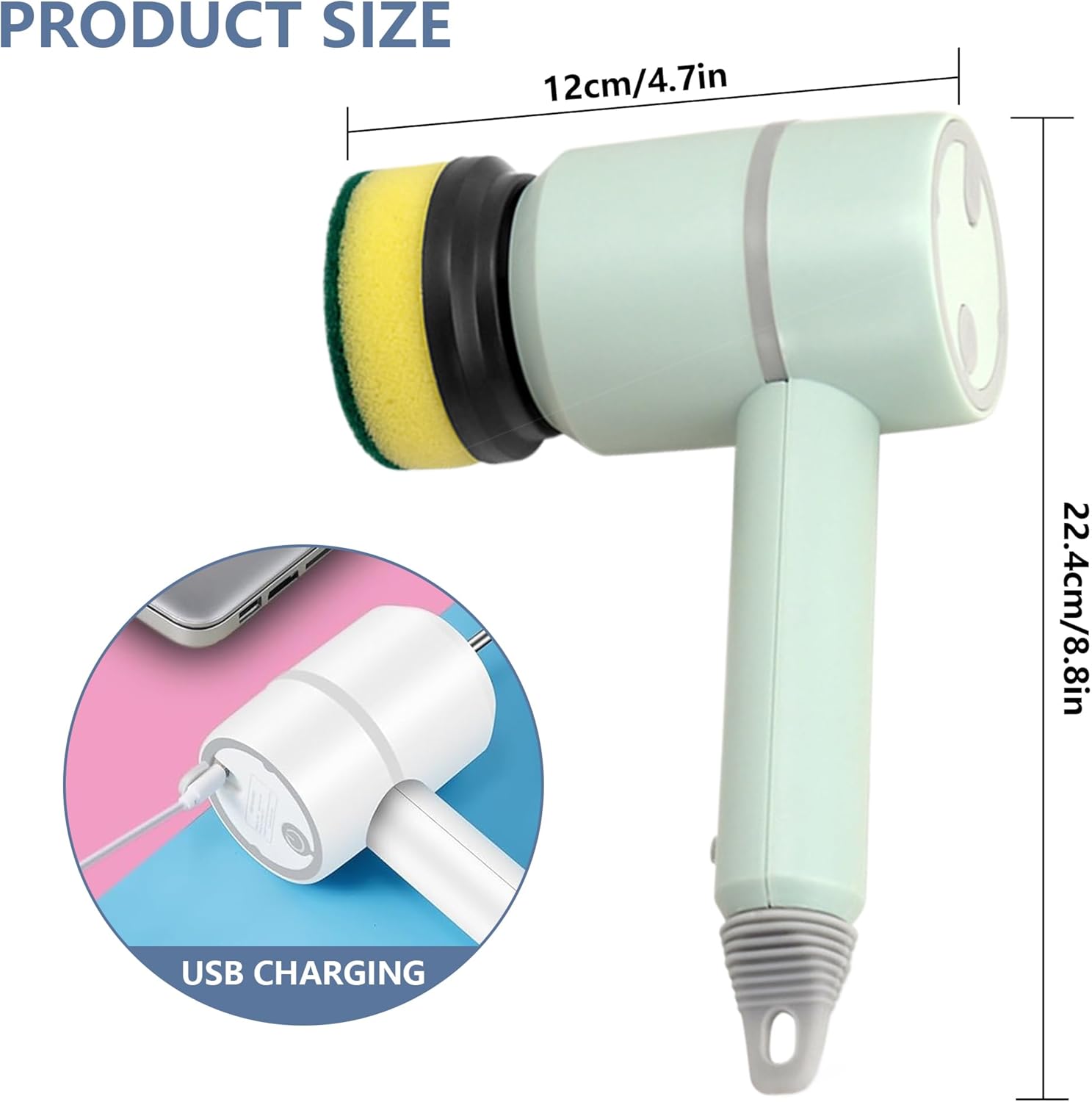 Perie Electrică de Curățare 20.5x8cm cu Rotație si 5 Accesorii Interschimbabile, Reîncărcabilă USB, Diferite Culori Engros