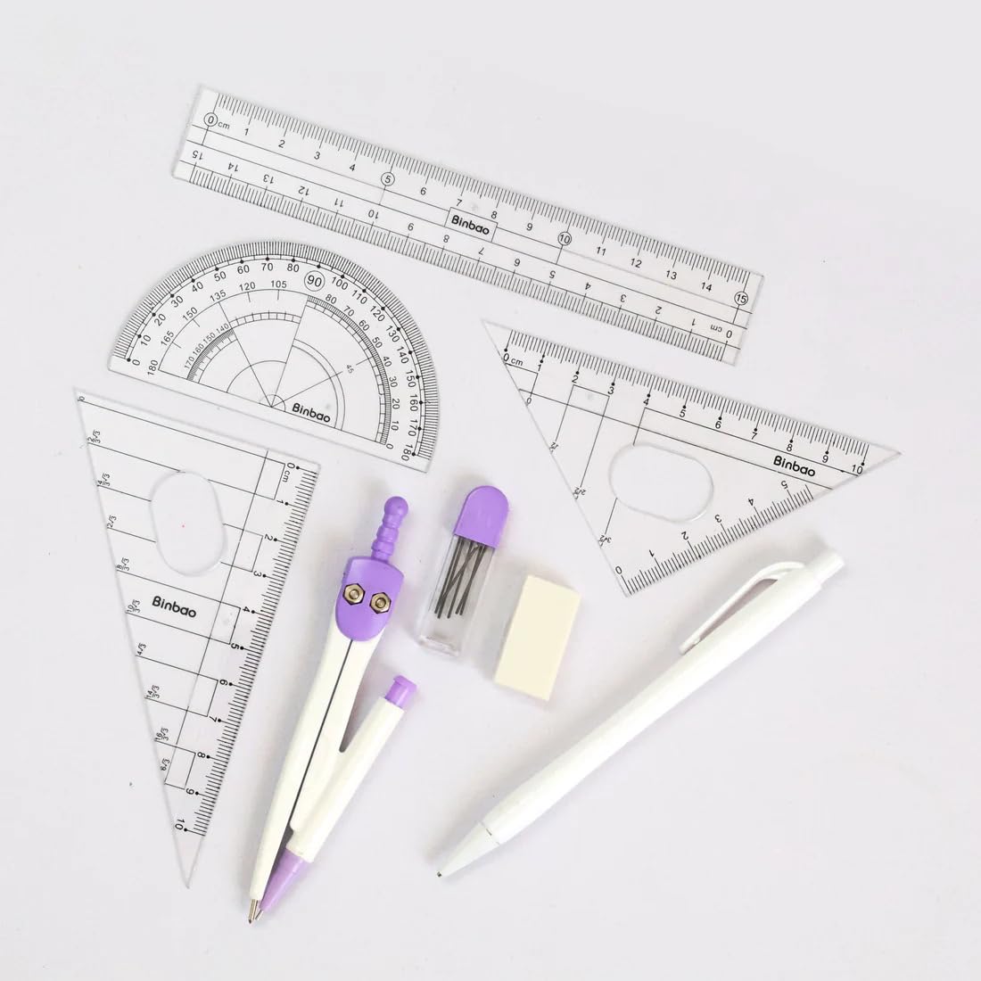 Trusa Geometrica cu 8 Piese, 12 Truse/set, din Plastic, 17cm, Diferite Culori Engros