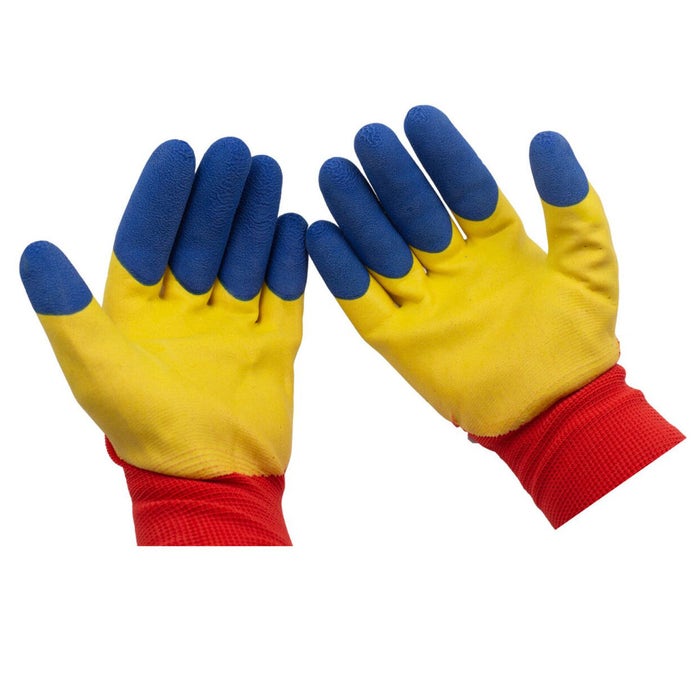 Manusi de Protectie Acoperite cu Latex ,12/set cu Eticheta, Marimea 10, Albastru, Galben si Rosu Engros