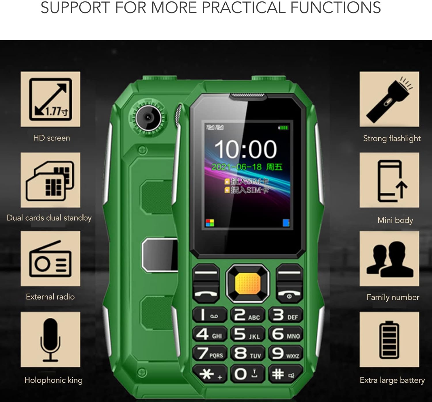 Telefon Mobil Robust W-2021, Dual SIM, 11.5x5cm, Baterie Mare, Lanternă LED, Difuzor Puternic, Radio FM, Multimedia și Taste Engros