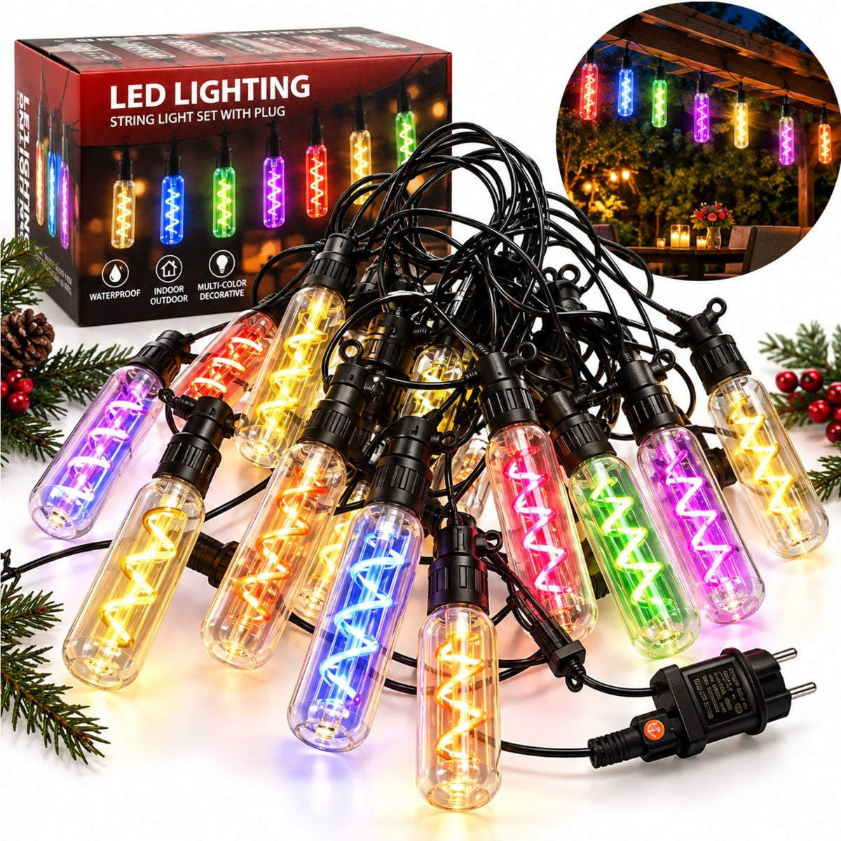 Ghirlanda Luminoasa 10M, 20 Becuri LED, Model Spirala Lumina Multicolora Engros