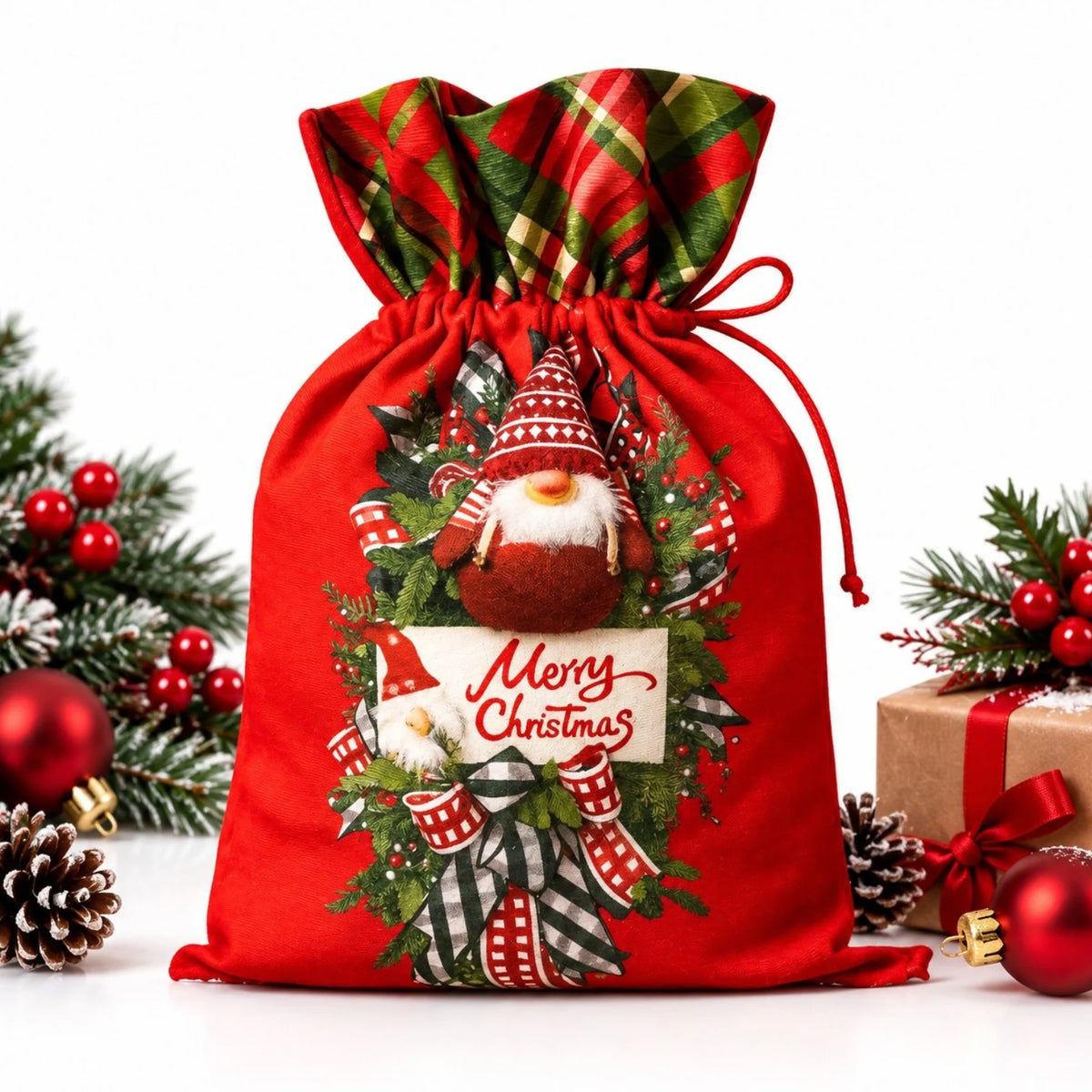 Săculeț de Crăciun 40x28cm, din Material Textil cu Șnur Engros