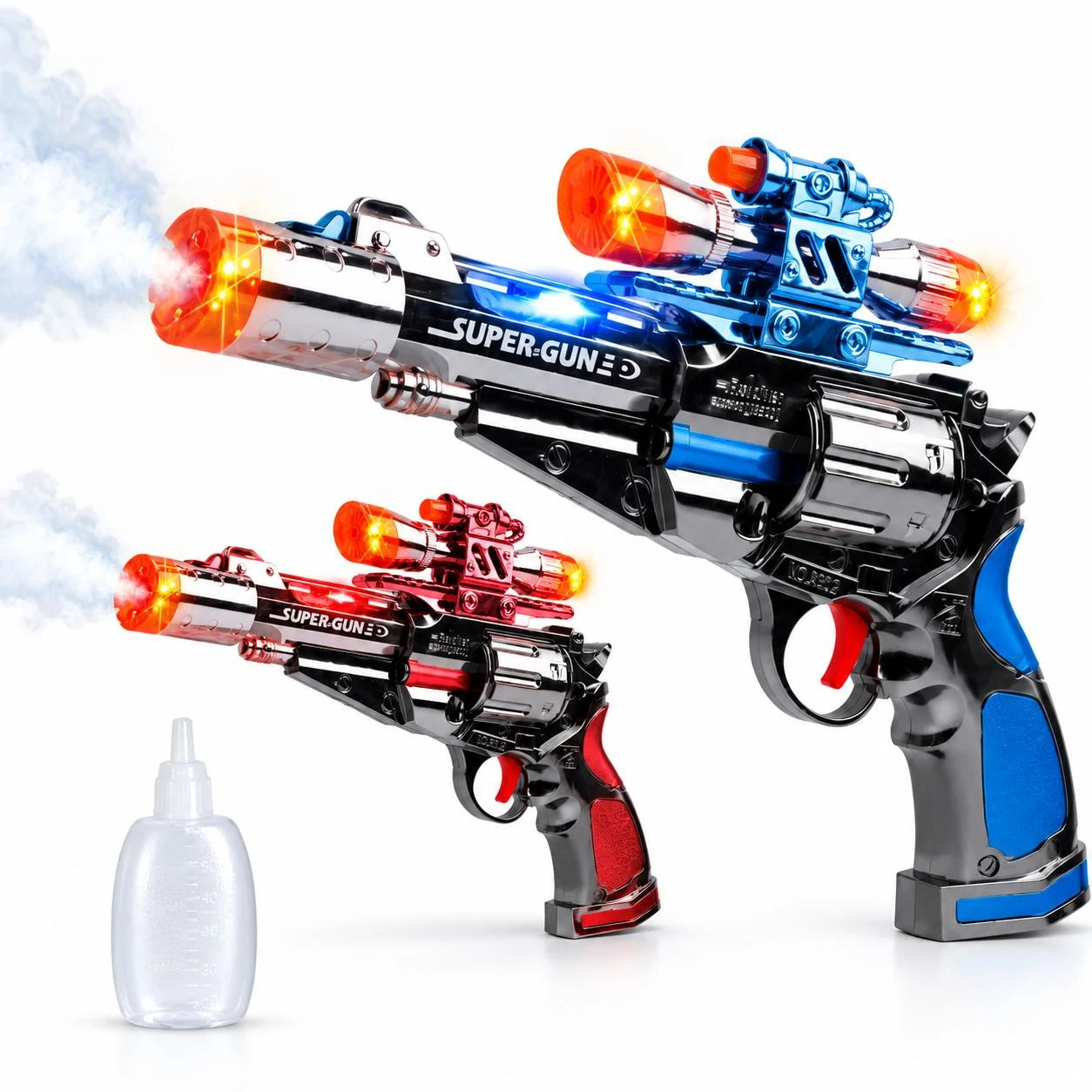Pistol de Jucarie Spatial 28x23cm, cu Fum, Sunete, Lumini LED, Luneta si Efecte Interactive, Diferite Culori Engros