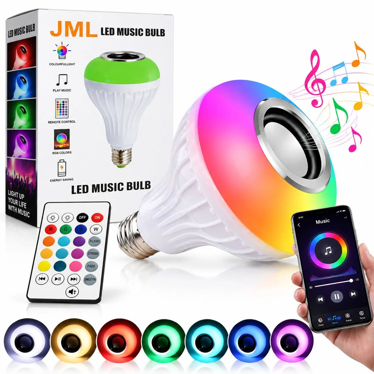Bec LED 13x9cm Muzical cu Difuzor Bluetooth și Telecomandă, Lumină RGB Multicoloră, Control prin Telefon Engros