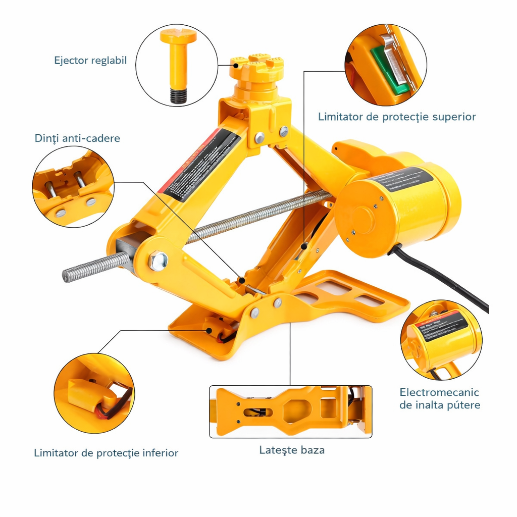 Cric Electric Auto 3T, 40x15.5cm Ridicare 12-42cm, Elevator tip Foarfecă pentru Schimbarea Anvelopelor cu Telecomandă, Set Complet cu Accesorii, Portabil în Cutie Engros
