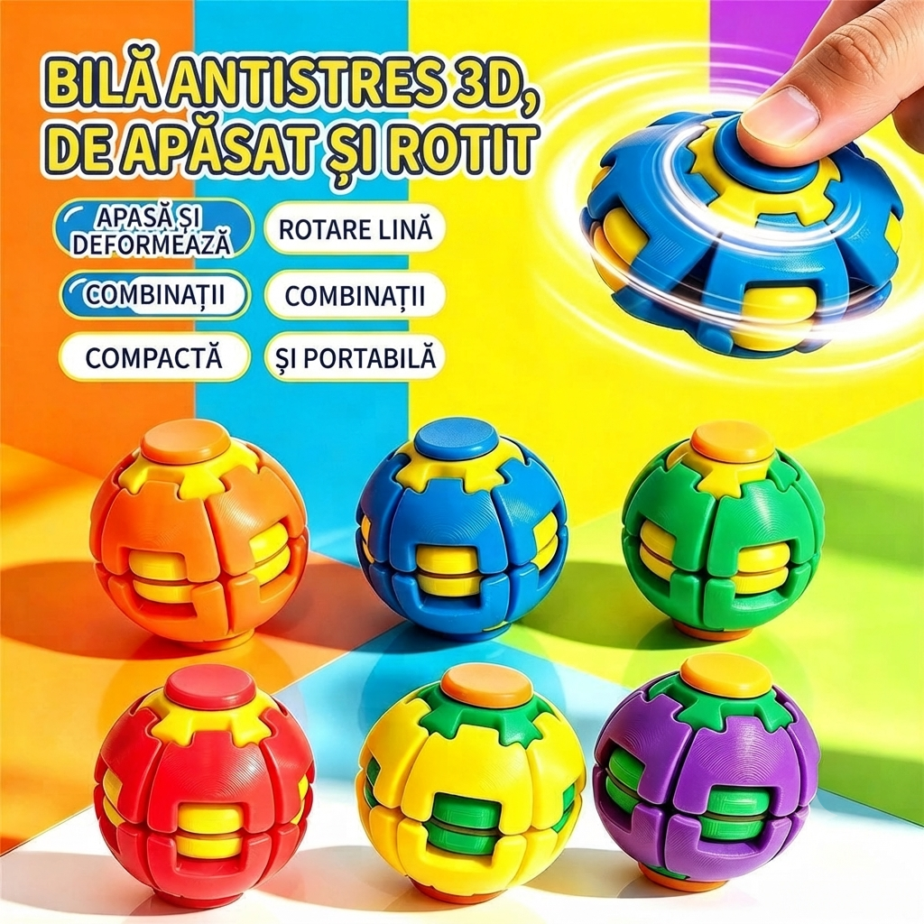 Minge Spinner Antistres 3D 12/set, 5.5cm, Fingertip Gyro cu Rotire Automată și Buton de Apăsare, Diferite Culori Engros