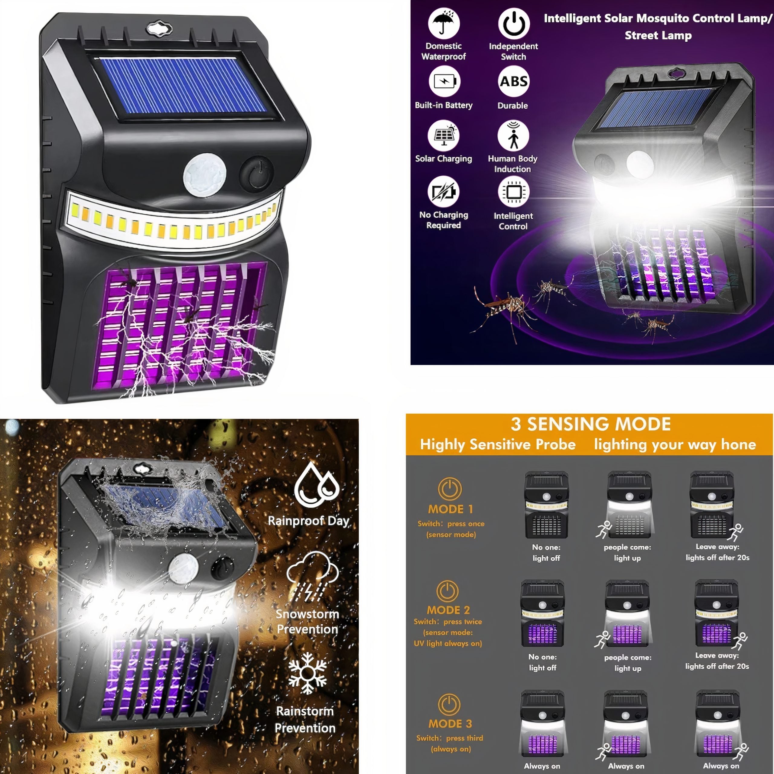 Lampa UV Solara, LED 15x10cm Anti-Insecte, cu Senzor de Miscare si Iluminare Duala W792-1 Engros