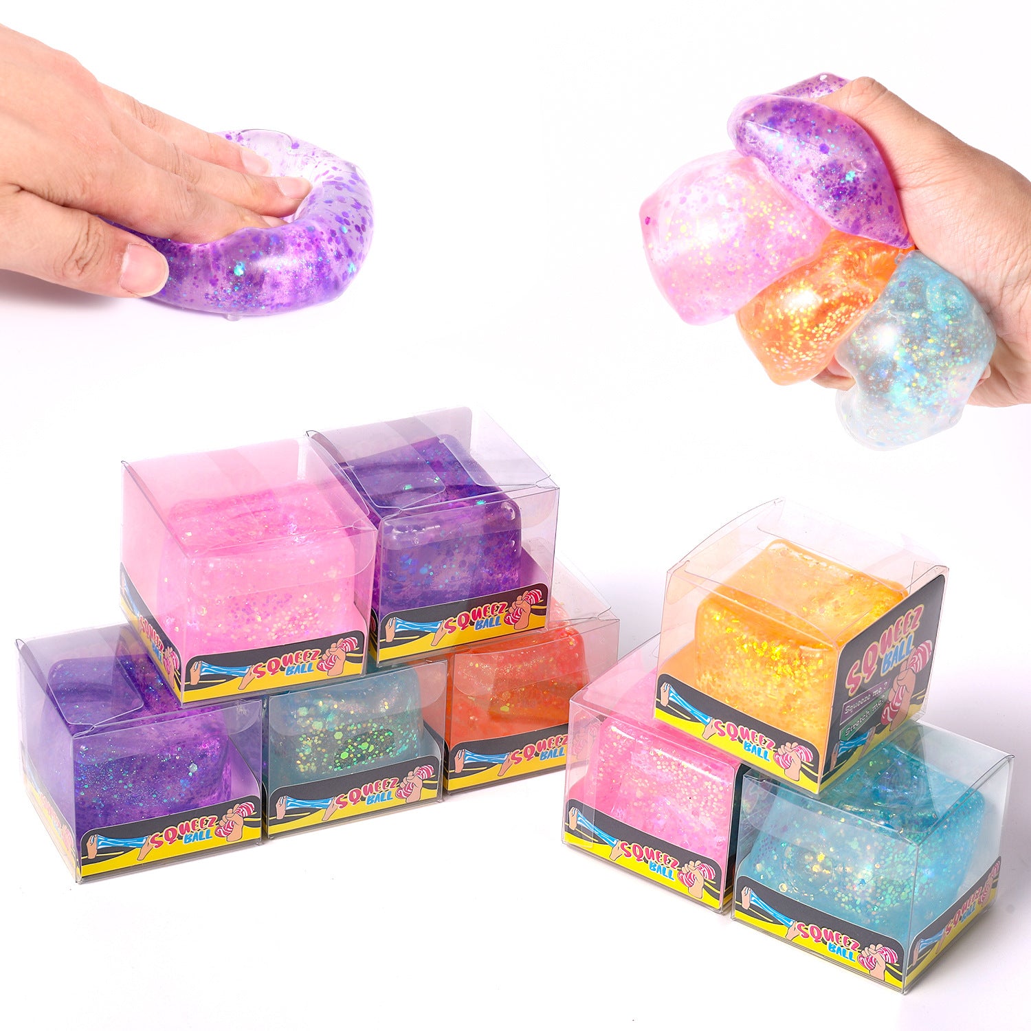 Cub Antistres, Glitter Ice Cube 4x4cm, Jucărie Senzorială Squishy din Gel Elastic, cu Textură Crystal Stretch & Squeeze Engros