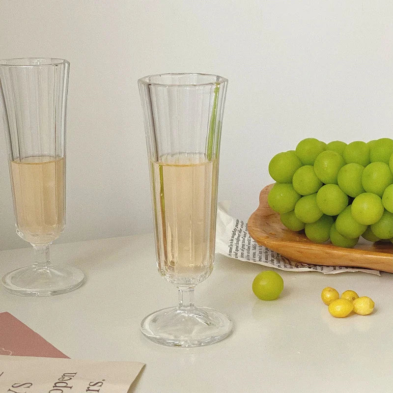 Pahar cu Picior 16cm, din Sticlă 6/set, Model Striat, Transparent Engros