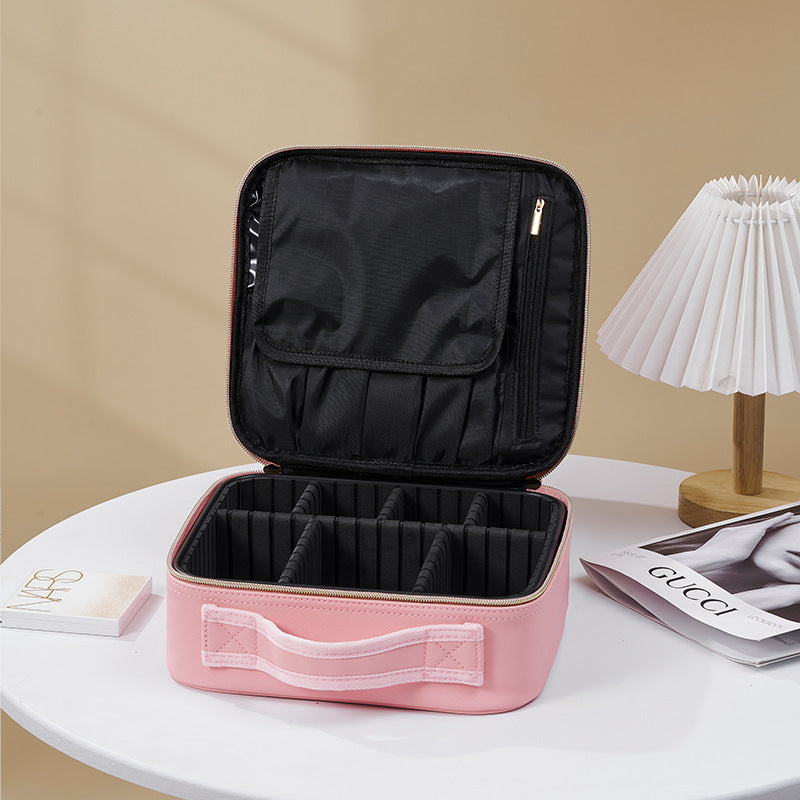 Geantă Organizator Machiaj cu Oglindă LED, 26x23x11cm, Compartimentare Reglabilă, Reîncărcabilă USB Diferite Culori Engros