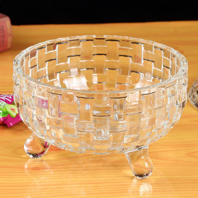 Bombonieră din Sticlă 17x15cm, cu Picior și Capac, Model Cristal Împletit Engros