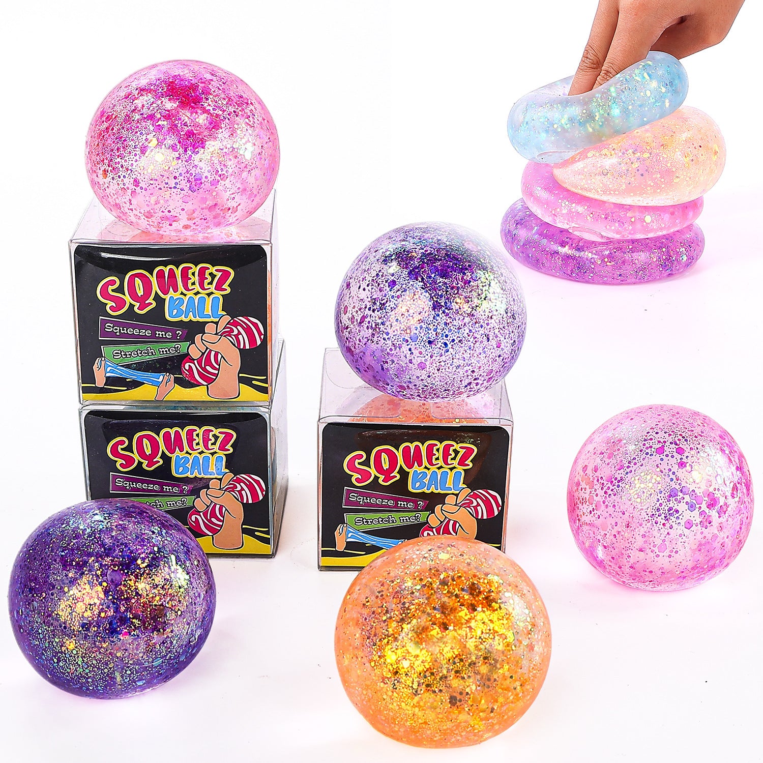 Minge Squishy 12/set, cu Glitter 6cm, Squeeze Ball Anti-Stres, Diferite Culori Engros