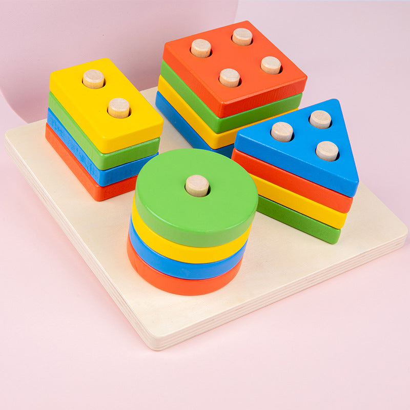 Jucarie Educativa din Lemn 12x12cm, Sortator Forme si Culori, Tip Montessori Engros