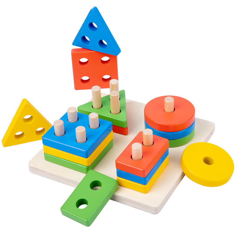 Jucarie Educativa din Lemn 12x12cm, Sortator Forme si Culori, Tip Montessori Engros