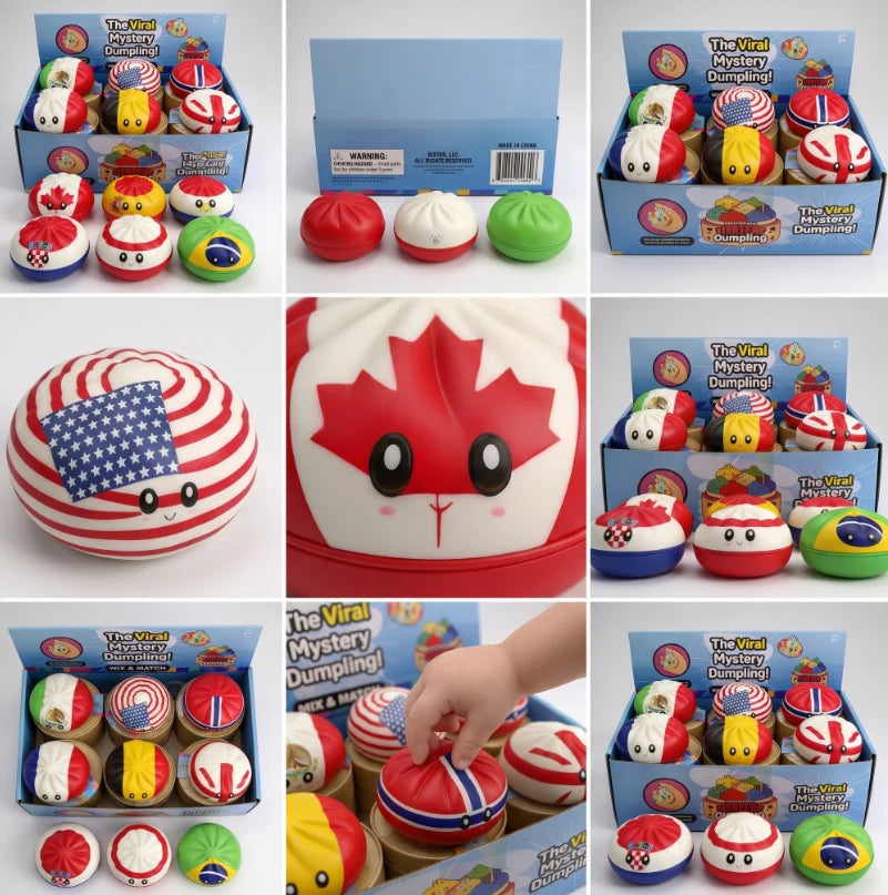 Jucărie Squishy Dumpling, în Cutie Plastic, 9cm, Antistres, Model Cupa Mondiala Fotbal Engros