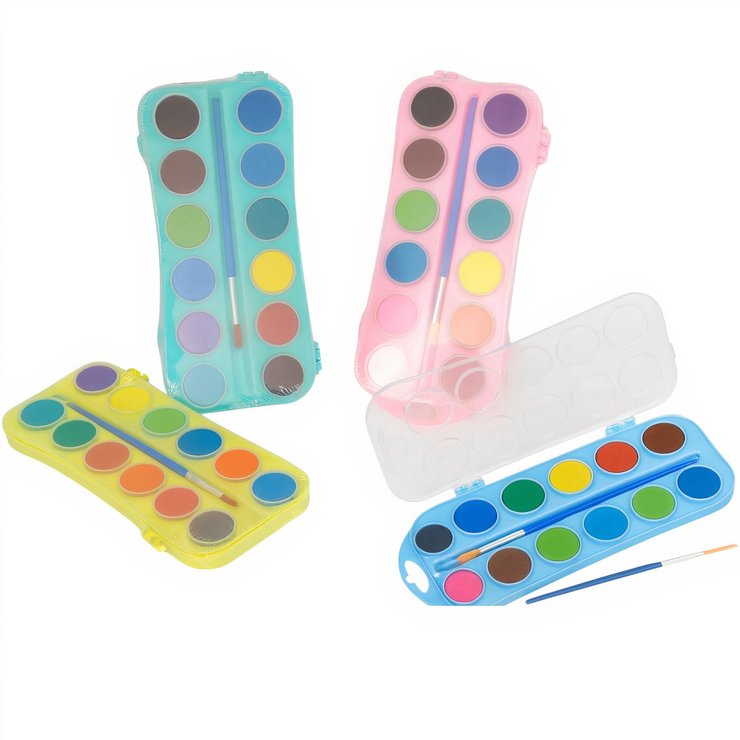 Acuarele 12 Culori 21x8cm cu Pensulă, în Trusă din Plastic Colorat Diferite Culori Engros