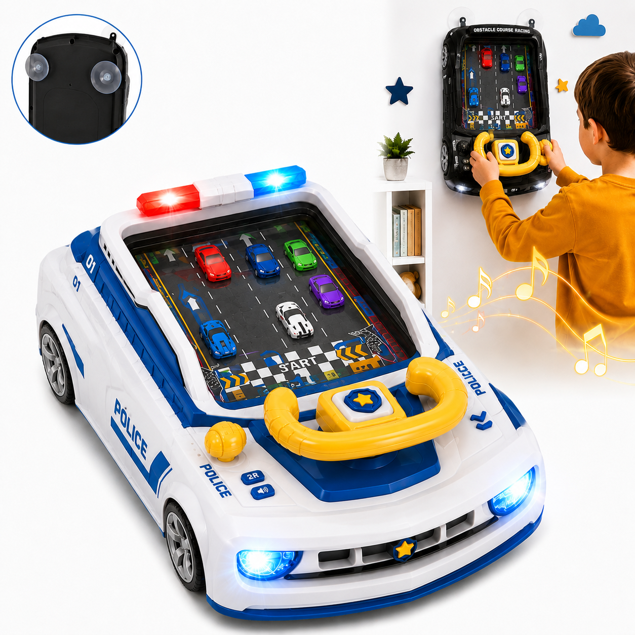 Simulator Auto Interactiv 39.3x24x13.9cm, Masina Interactiva de Politie cu Volan, Lumini si Sunete, Diferite Culori Engros