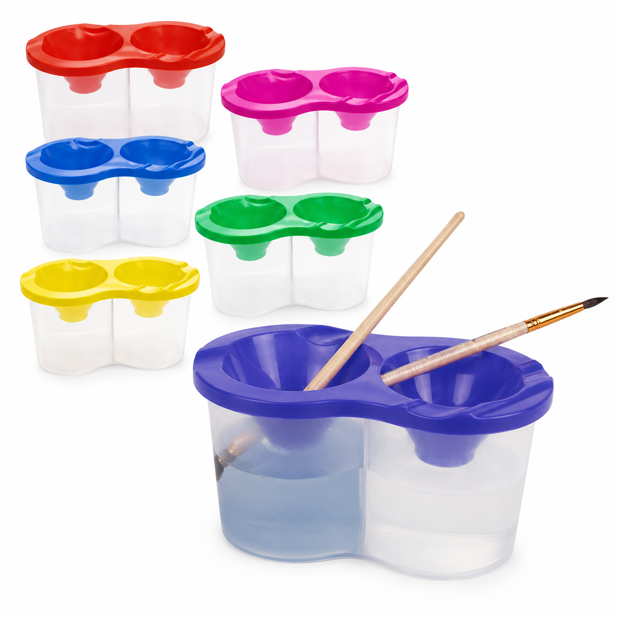 Recipient Plastic 25/set cu Capac, 7x10cm, 2 Compartimente pentru Pictură, Diferite Culori Engros