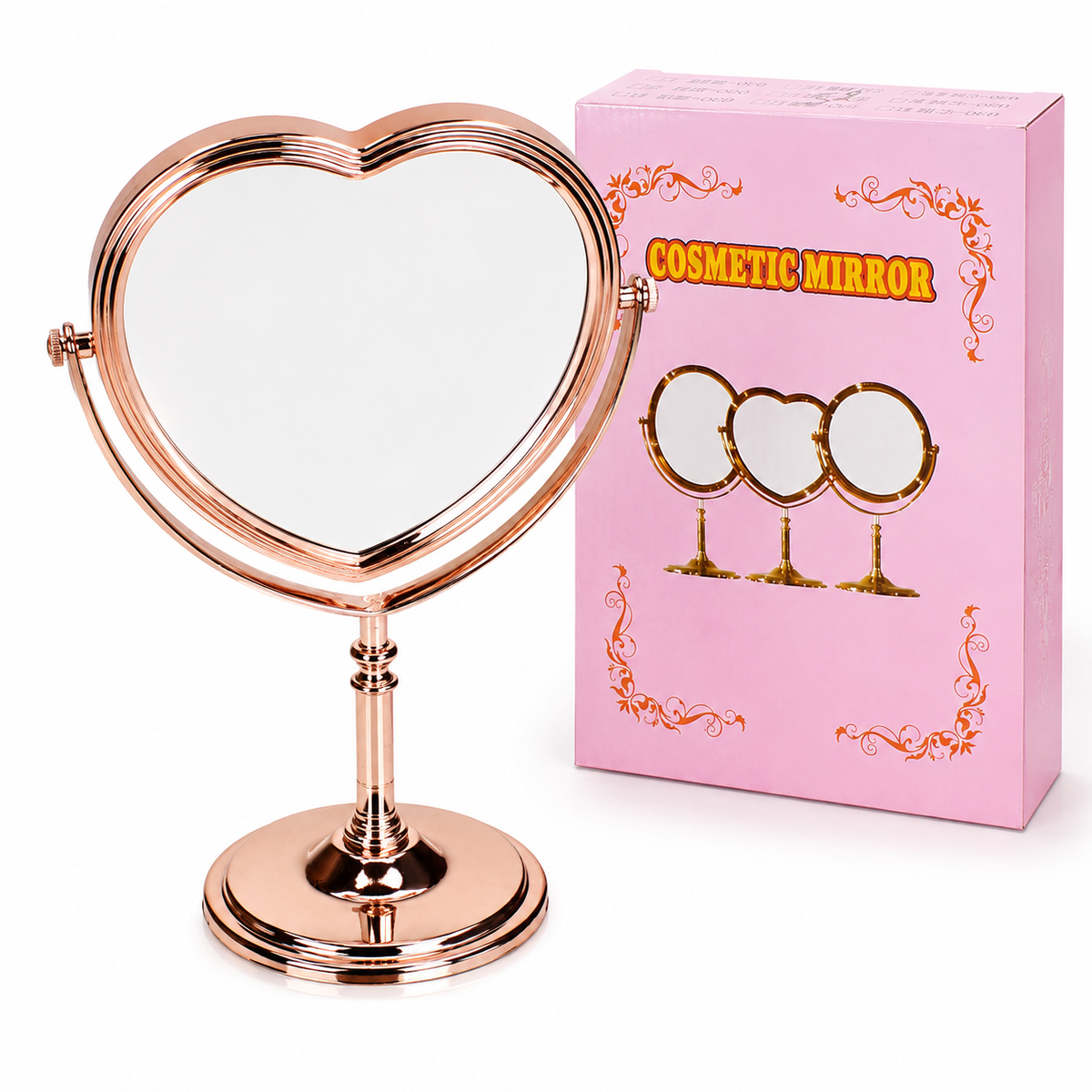 Oglinda Cosmetica Rabatabila 29x20x13cm, din Plastic, Model Inima, Aspect Cupru, cu Suport Engros