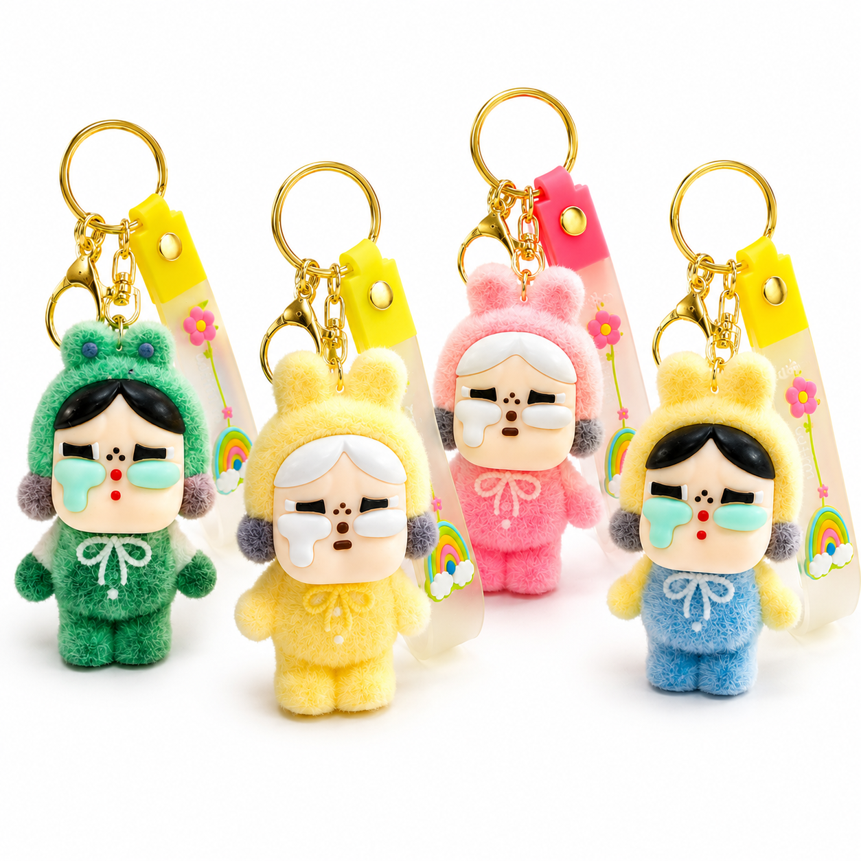 Breloc Crybaby 12/set, Păpuși Pluș Kawaii 8.5cm, cu Curea Silicon și Inel Metalic, Diferite Modele Engros