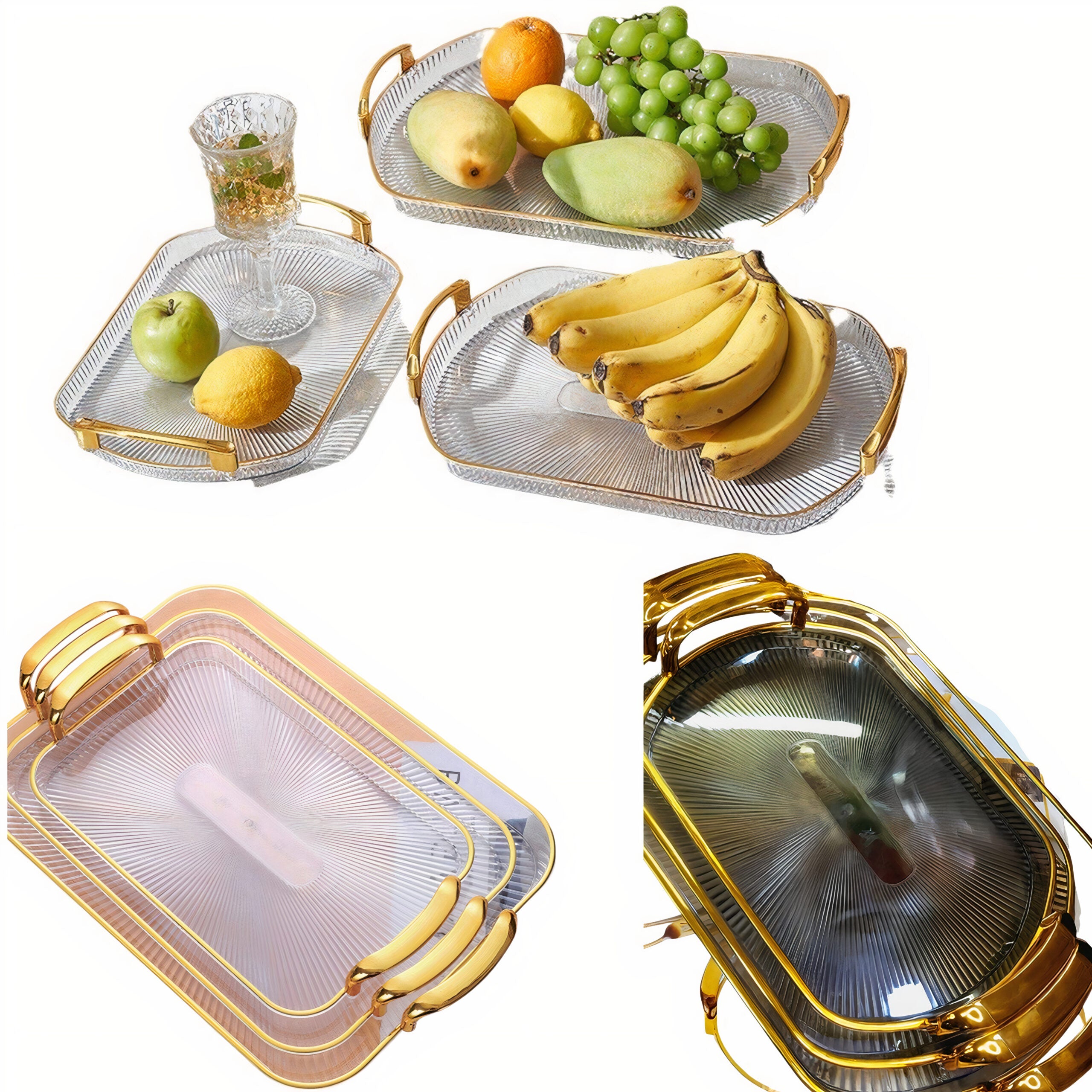 Tava Decorativa 3/set cu Maner, Trasparenta Diferite Dimensiuni din Plastic Engros