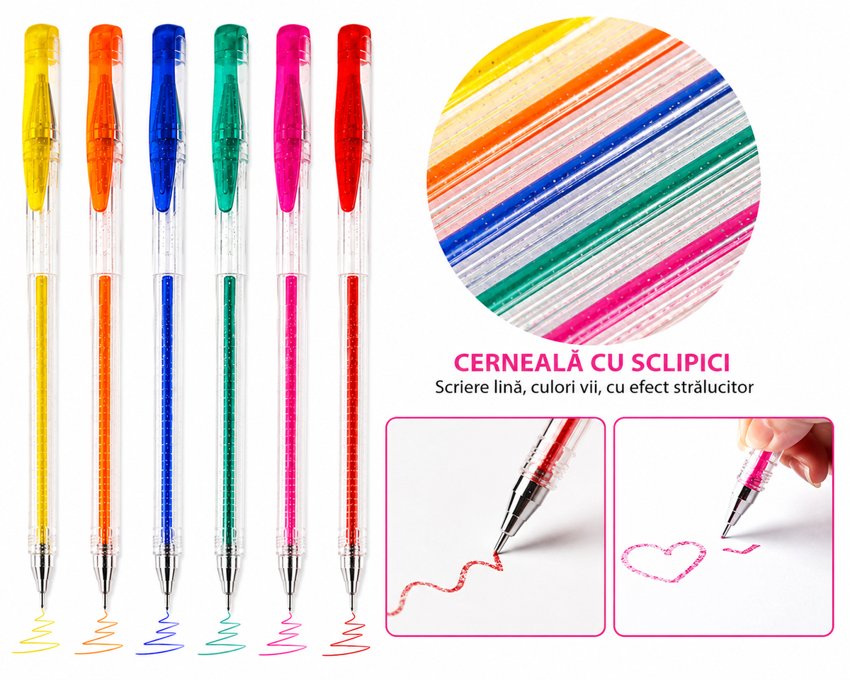 Pix cu Gel Glitter 6/set, Diferite Culori Engros