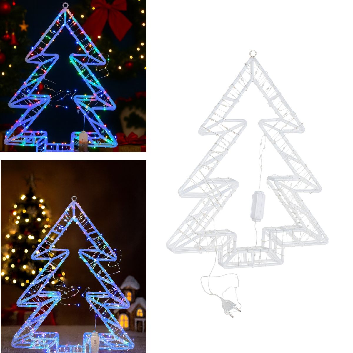Decoratiune Crăciun 45x40cm Model Brad 3D, cu Lumină LED Multicolora, Ornament Suspendat Transparent Engros