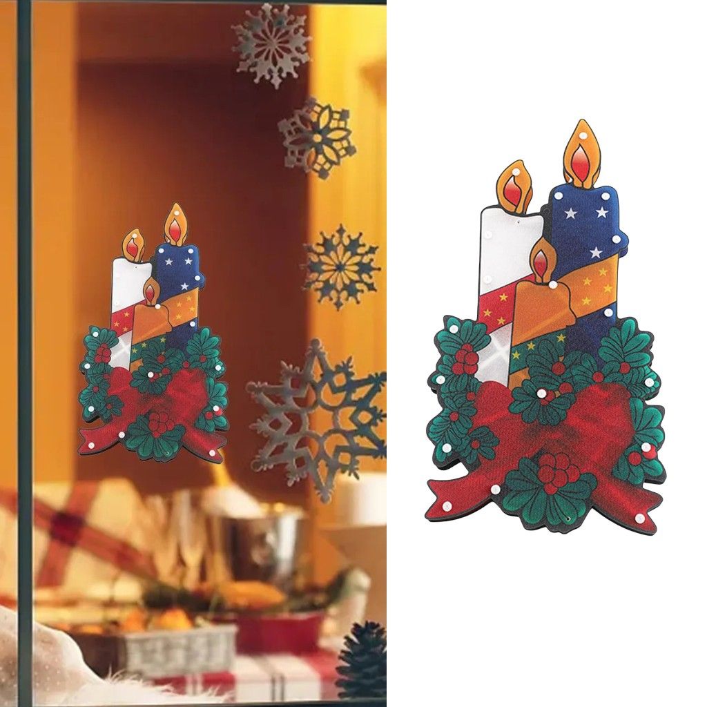 Decorațiune de Geam pentru Crăciun 42x23cm, Lumanari cu Lumină LED Multicoloră, Model 3D, cu Alimentare la Priză Engros