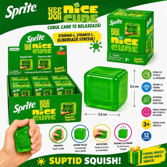 Jucărie Antistres NeeDoh Nice Cube Verde 5.5CM – Cub Squishy Engros