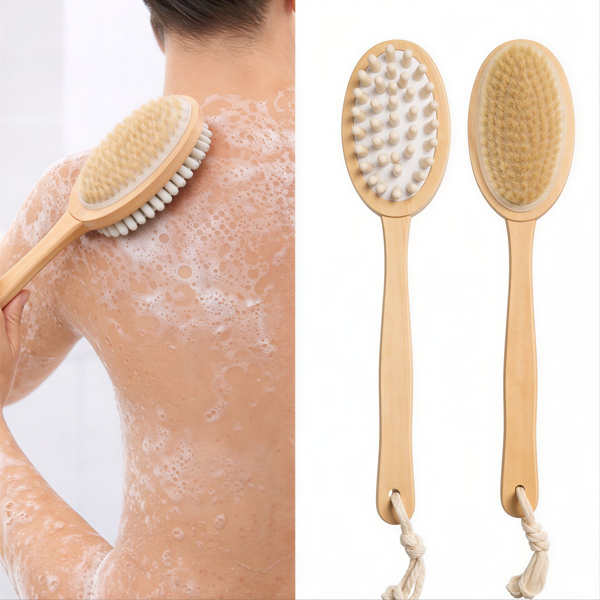 Perie pentru Corp 35cm din Lemn, Dublă Față pentru Curățare și Masaj Engros