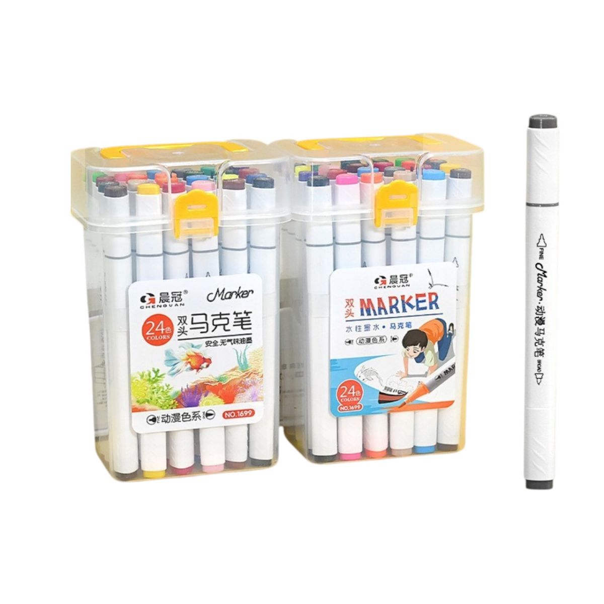 Markere Acrilice 24/set cu Doua Capete, in Gentuta Transparenta 14cm din Plastic Multicolore Engros