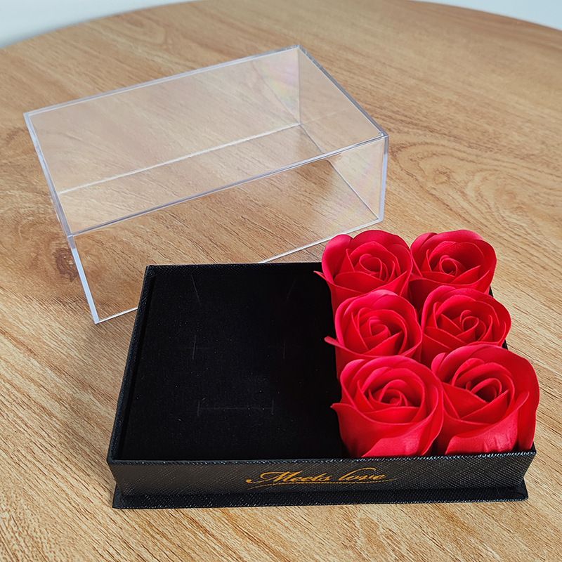 Cutie Cadou 13x9x5cm cu Trandafiri Artificiali 3x4cm din Spuma, 6/set și Colier Elegant în Cutie Transparentă Diferite Culori Engros