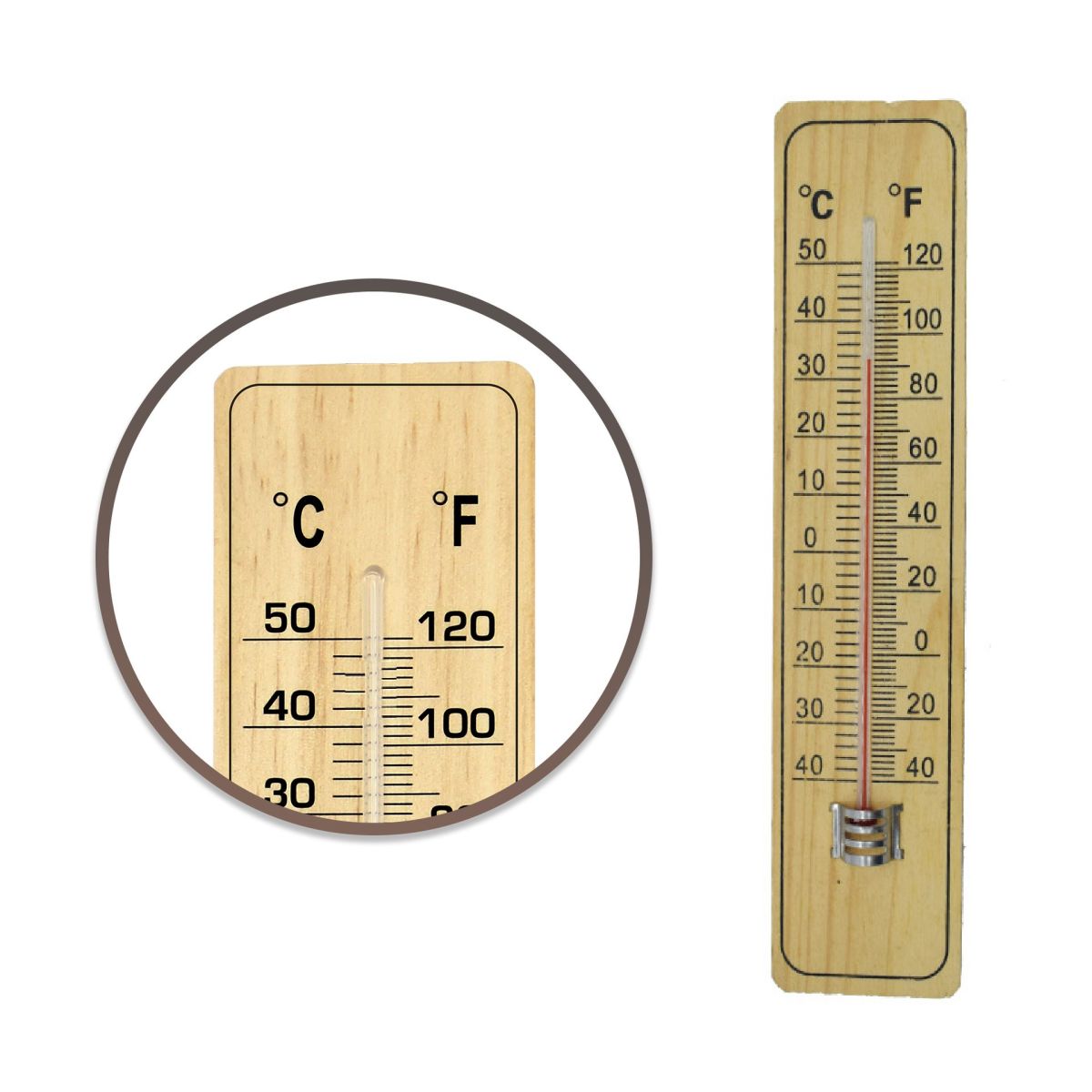 Termometru de Perete 21x3,5cm, din Lemn cu Afișaj °C și °F pentru Interior sau Exterior Engros
