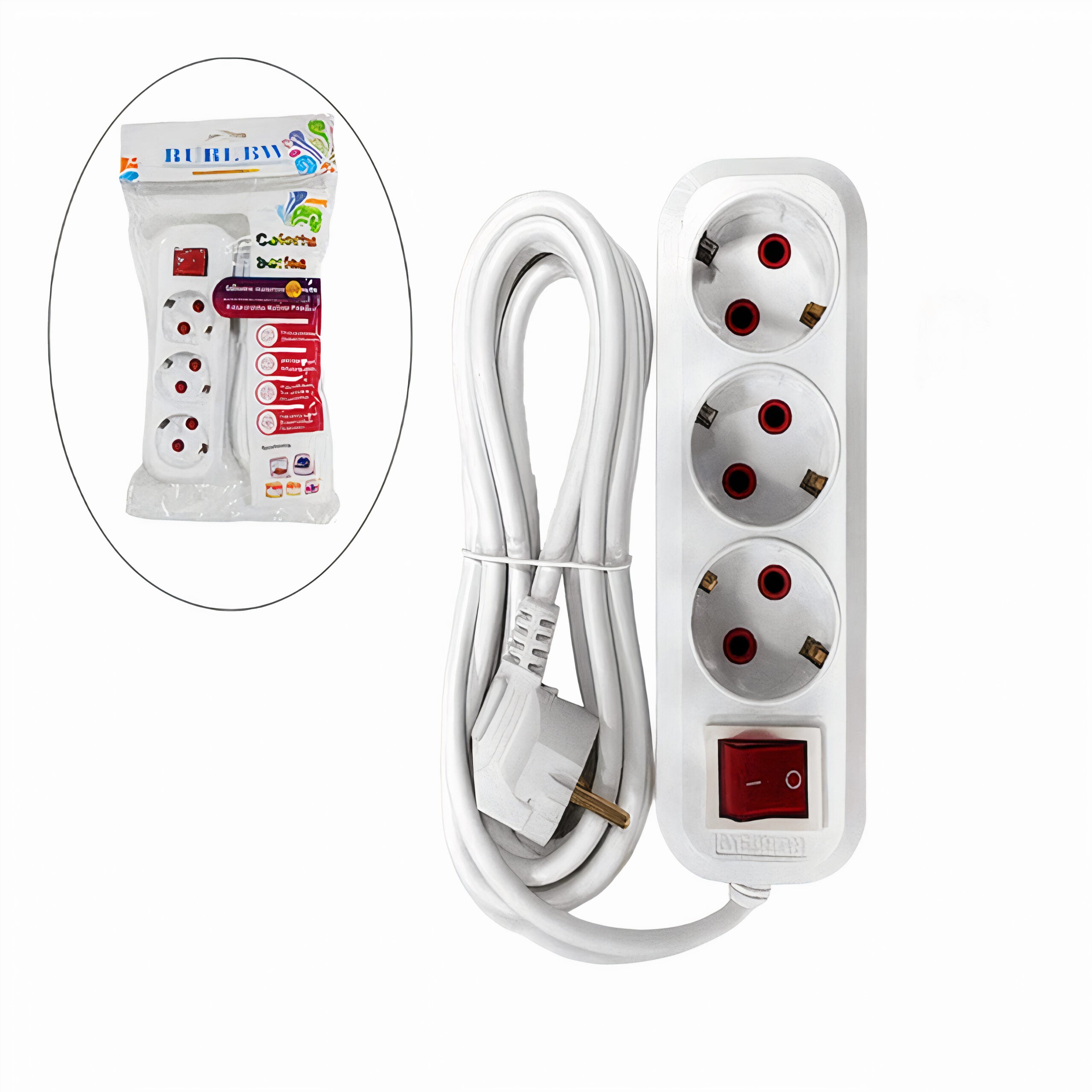 Prelungitor Electric 5m cu 3 Prize și Buton Roșu ON/OFF Engros