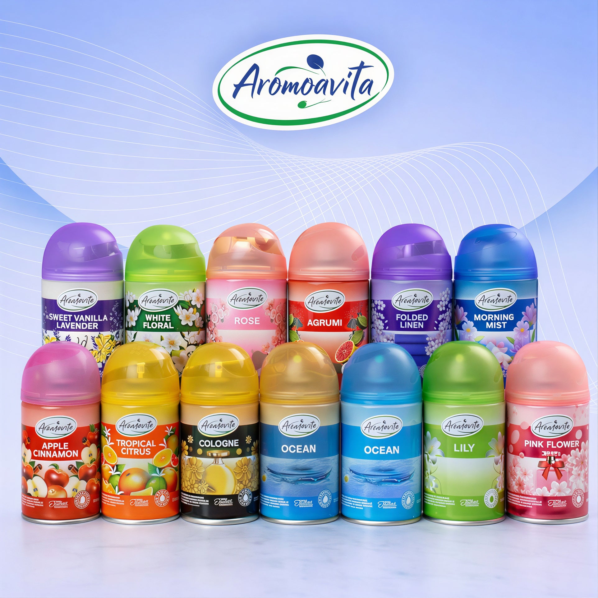 Rezerve Odorizant Cameră 12/set, Compatibile cu Dispensere Automate 250ml Diferite Arome Engros