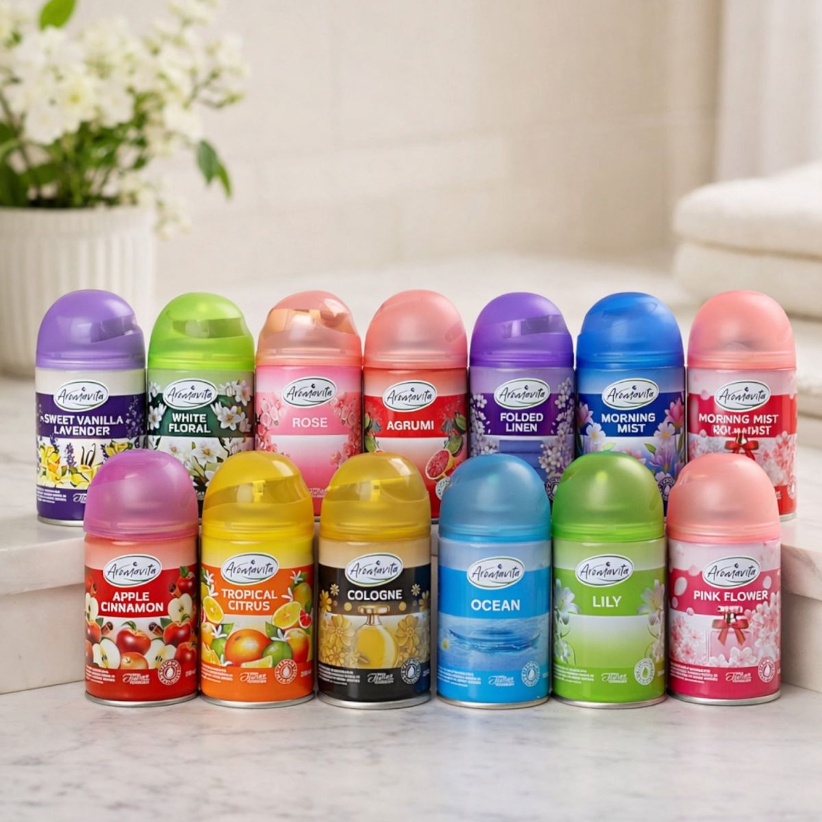 Rezerve Odorizant Cameră 12/set, Compatibile cu Dispensere Automate 250ml Diferite Arome Engros